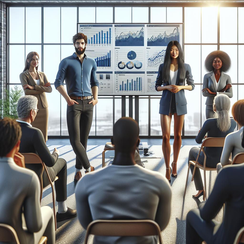 Startup team presenting a pitch deck to angel investors in a meeting room