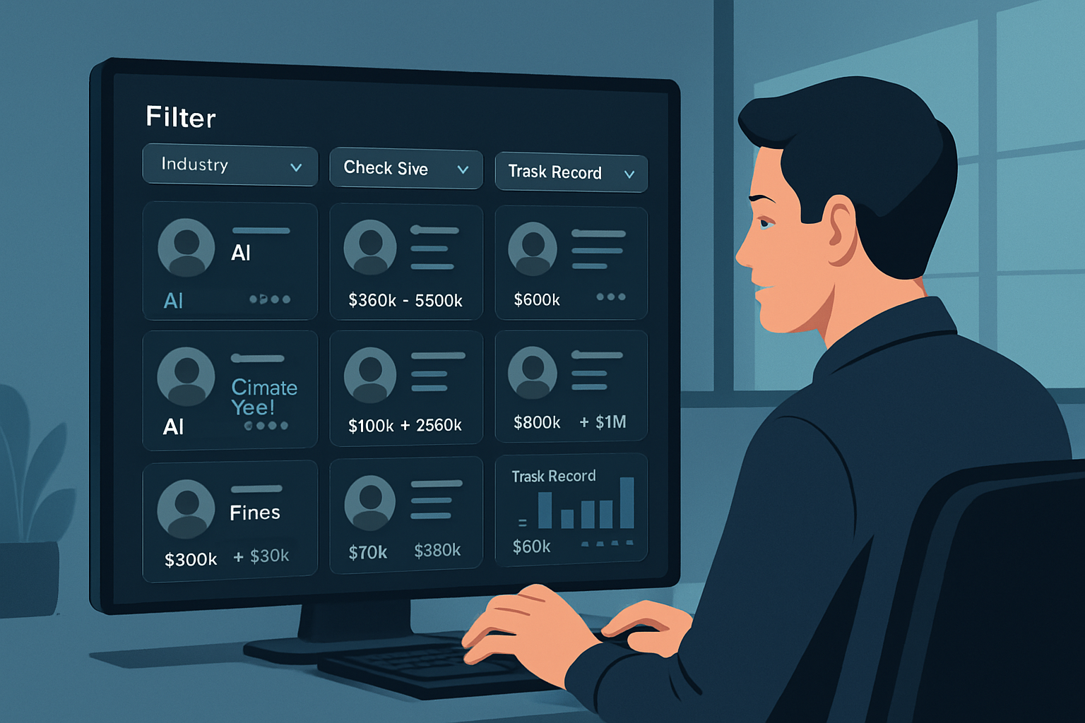 A founder leveraging a digital tool to filter and target investors by vertical expertise and check size.