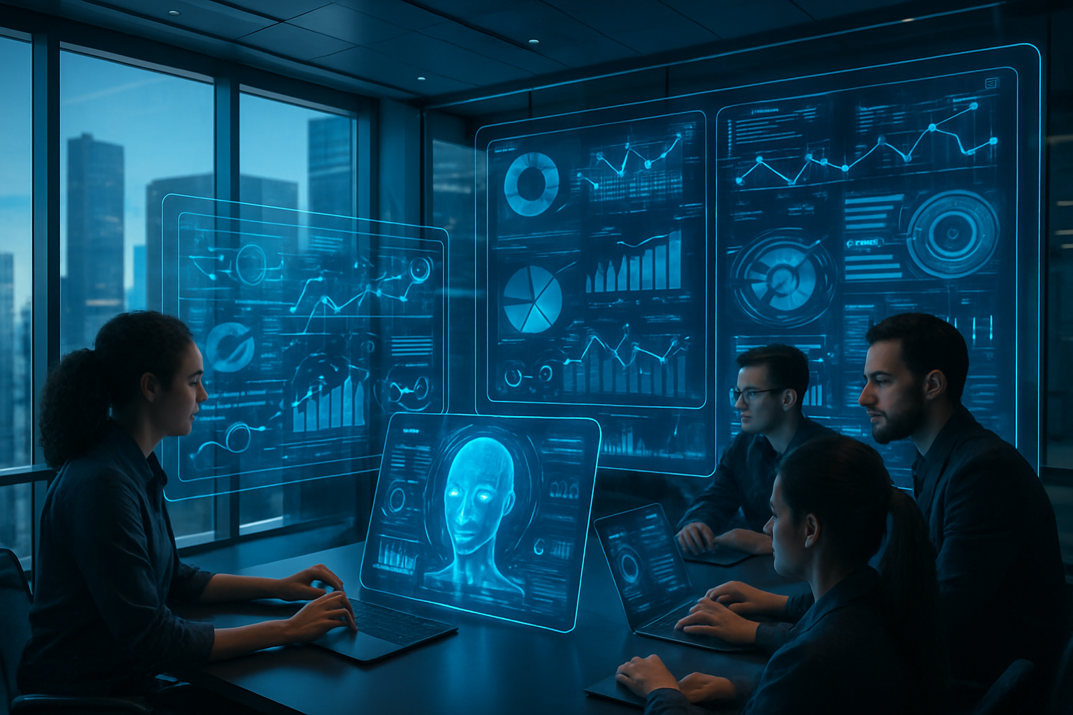 Small team collaborating with AI-powered dashboards