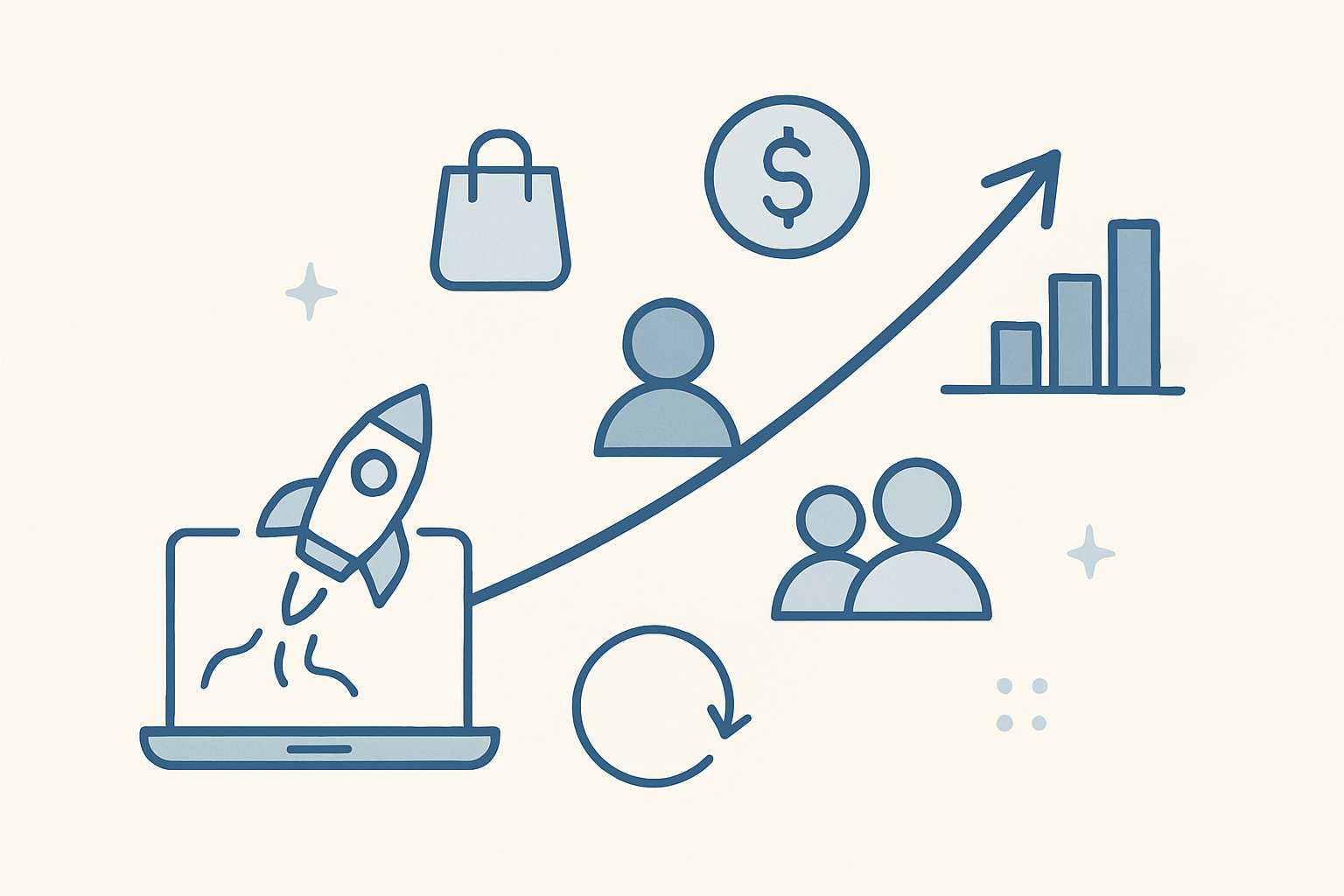 Minimalist illustration representing sustainable revenue and growth strategies for a bootstrapped startup in 2026.