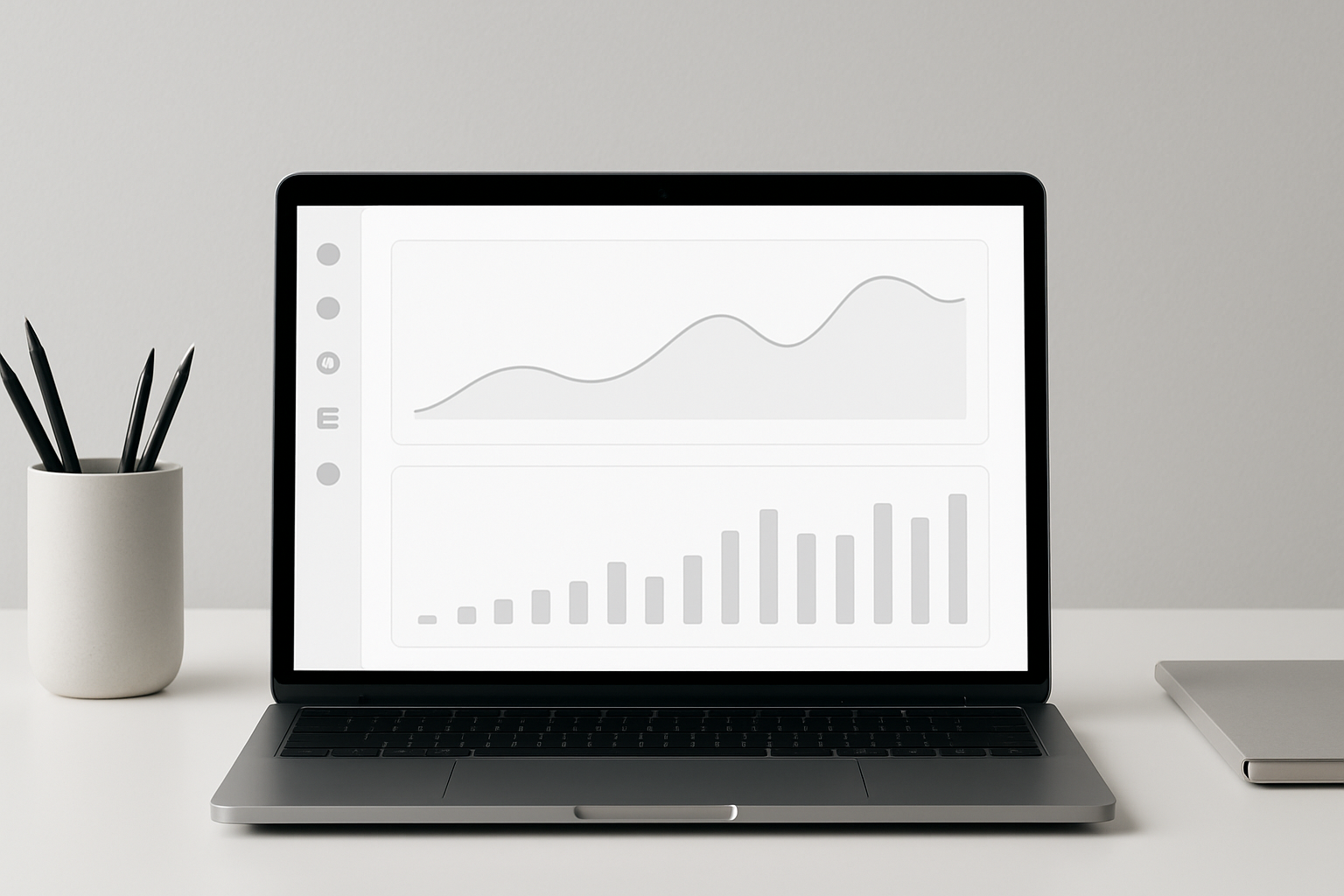 Minimalist SaaS dashboard displaying one core feature and simple analytics in a modern workspace, reflecting clarity-focused product design.