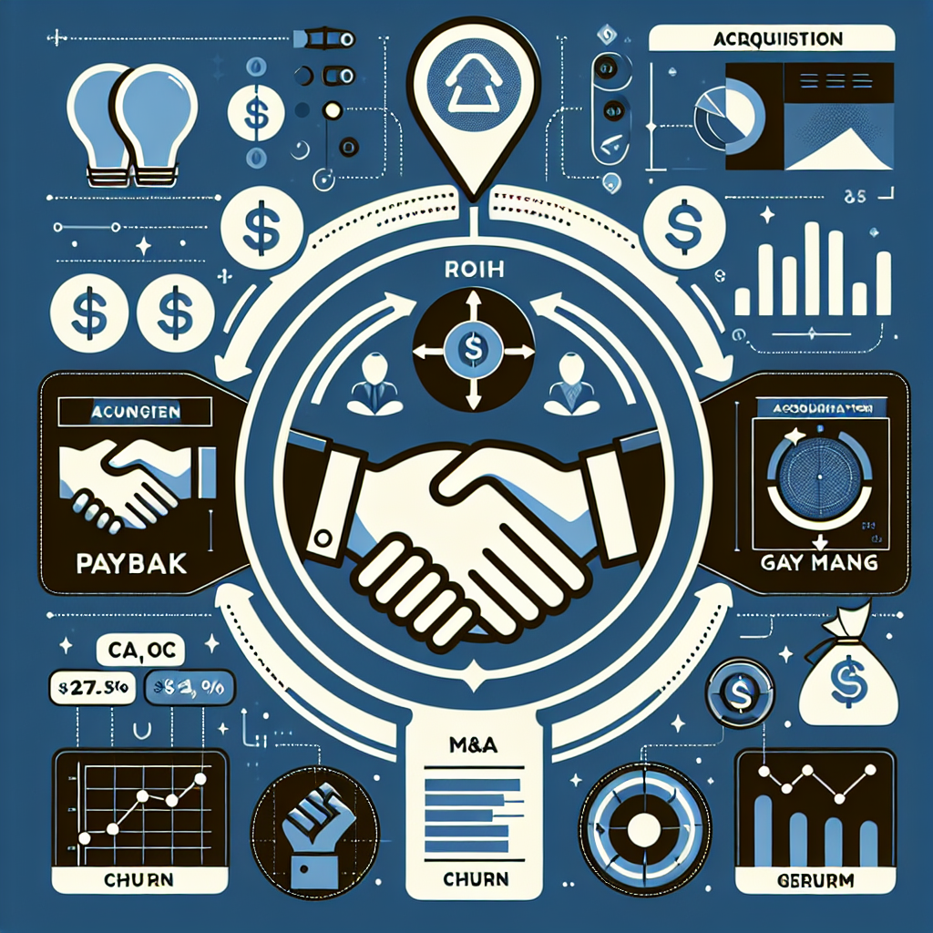 Startup metrics dashboard emphasizing ROI and acquisition readiness